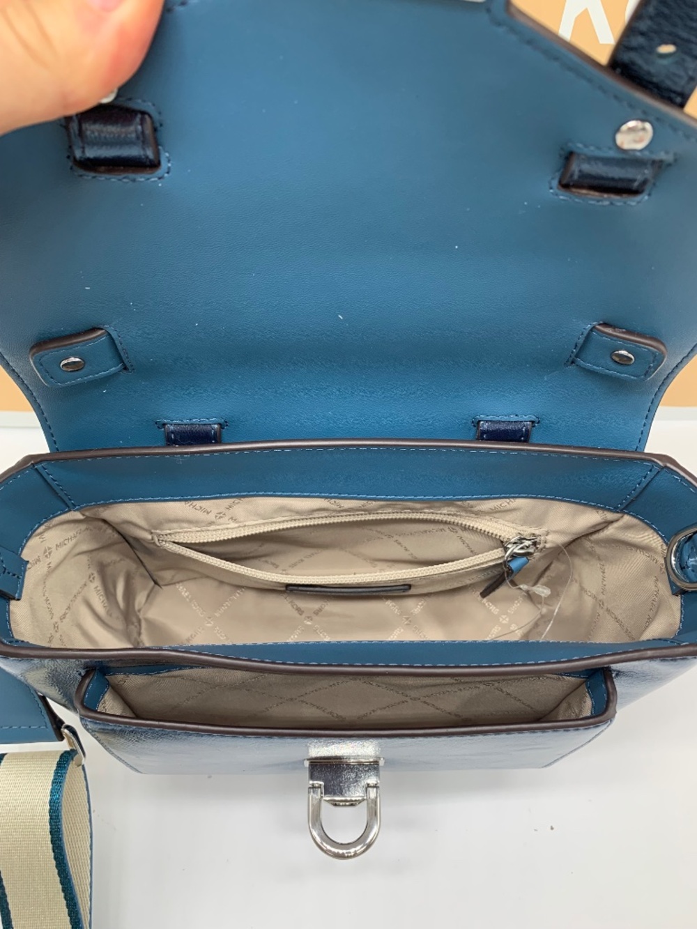 Manhattan Medium Patent Faux Leather Satchel TEAL COLOR - Picture 11 of 13